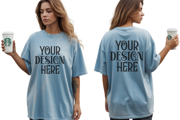 Ice Blue Comfort Colors 1717 Front & back T shirt Mockup