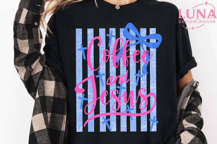 Coquette Coffee and Jesus Png, Retro Christian Png