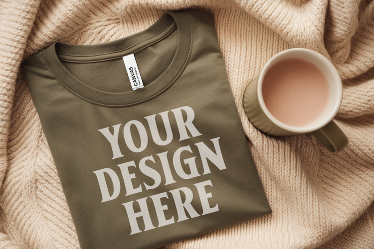 Christmas Bella Canvas 3001 Forest Green Folded Tshirt Mocku