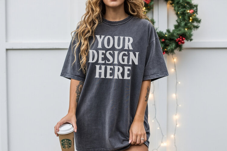 Christmas Comfort Colors 1717 Pepper TShirt Mockup, CC 1717 example image 1