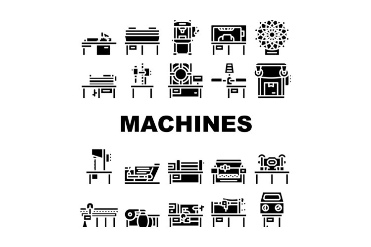 Industrial Machines Collection Icons Set Vector Flat