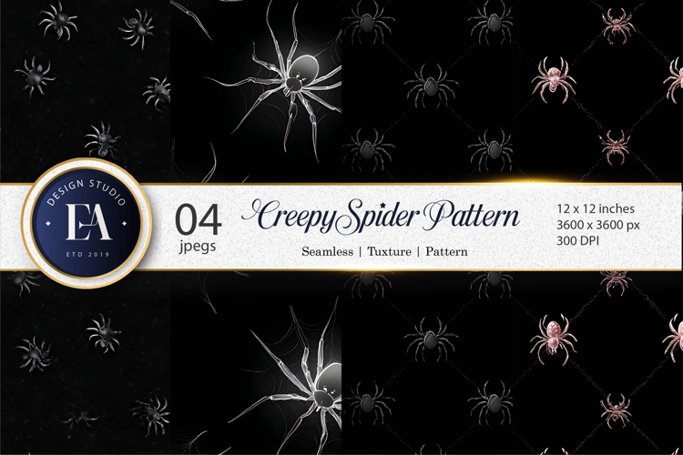 Seamless Tileable Creepy Black Spiders Pattern Digital Paper