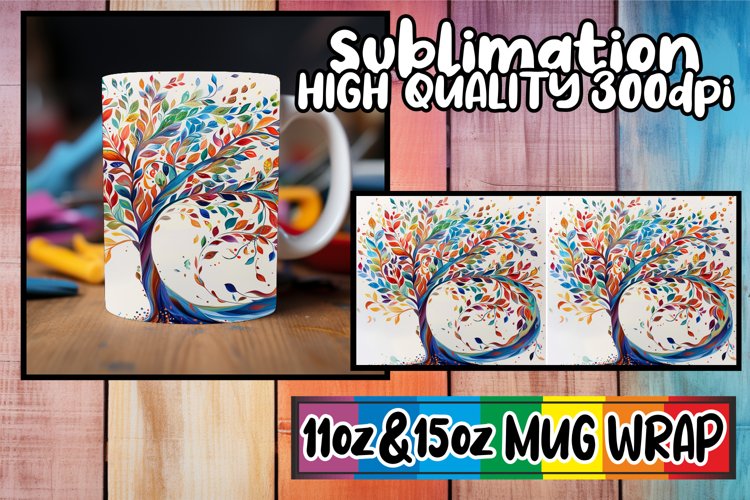 Colorful Tree Tranquility Mug Sublimation Wrap example image 1