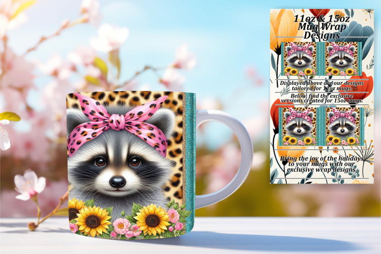 GLAMOROUS 15oz Mug Wrap PNG Design , Cute Animals