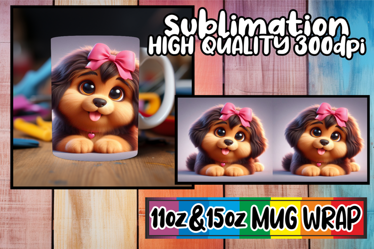 Cheerful smiles 11oz 15oz sublimation wrap, 3D Dog