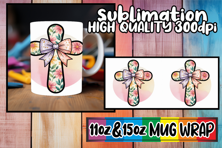 Charming whispers 11oz 15oz sublimation wrap, Cross and Bow