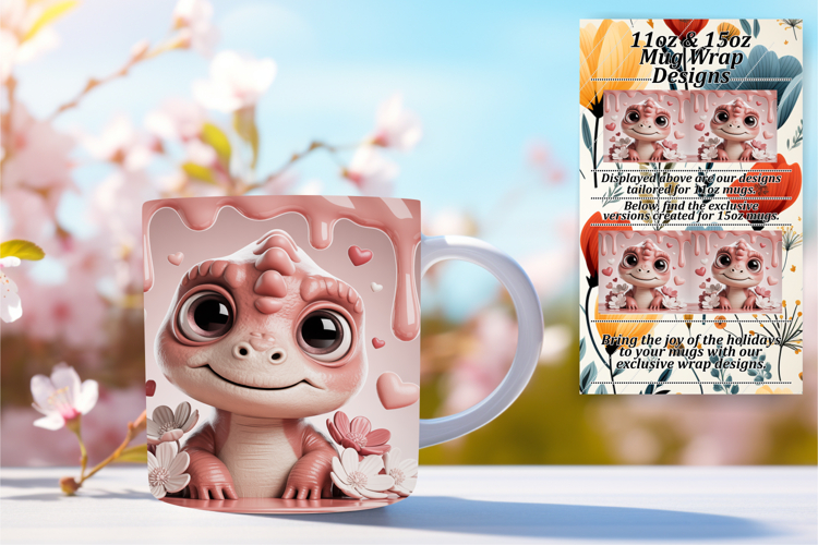 FLAWLESS PNG for 15oz Mug Wrap , Cute Dino