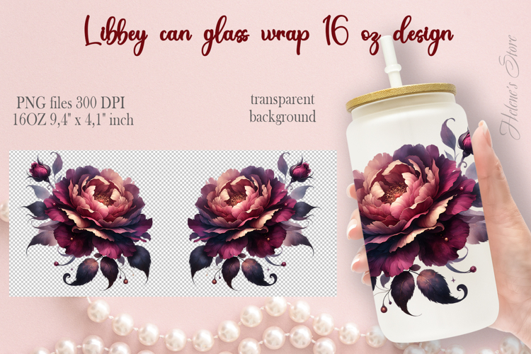 Cute Valentine roses Libbey Can Glass Wrap 16oz design png