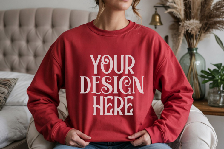Red Gildan 18000 Sweatshirt Model Mockups