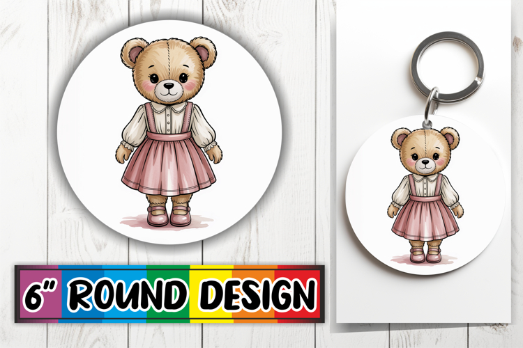 Cheerful Round Coasters PNG, Teddy Bear