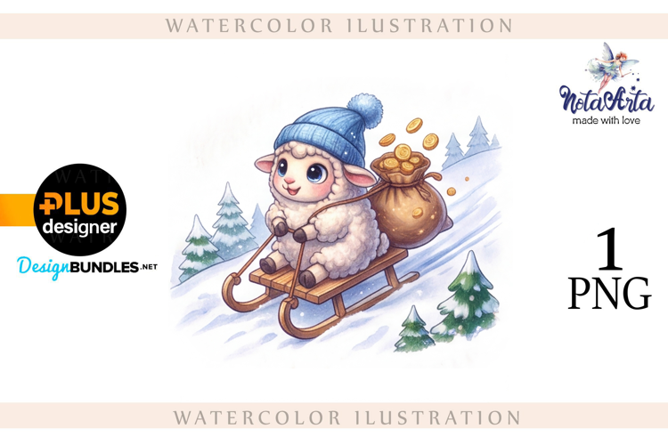 Christmas Sheep in Watercolor Style