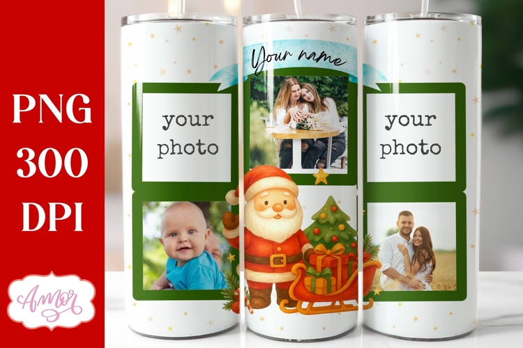 Christmas Photo tumbler wrap sublimation, Santa tumbler png