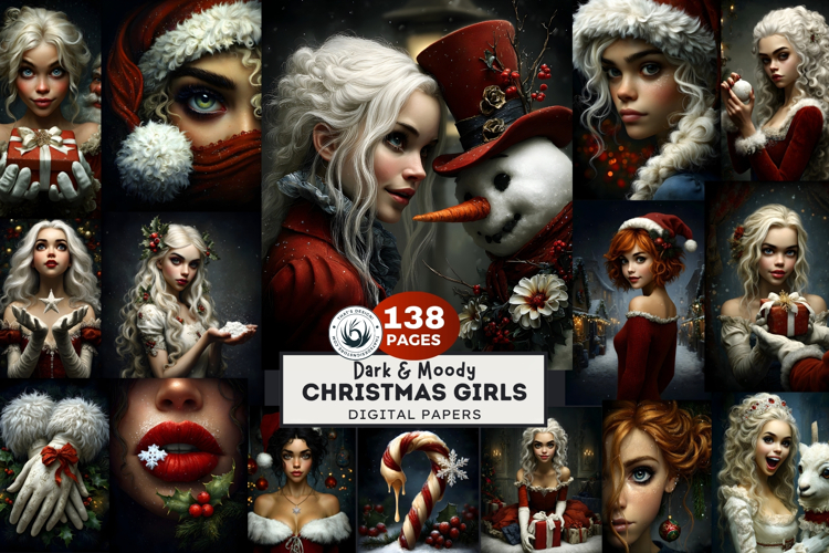 Christmas Girl Moody Holiday Junk Journal Printable Papers