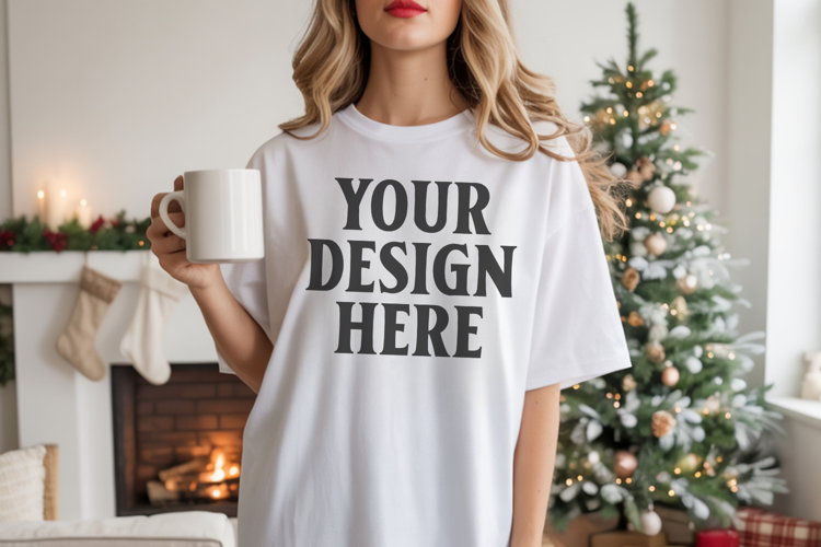 Comfort Colors 1717 White Christmas T-Shirt Mockup, Boho