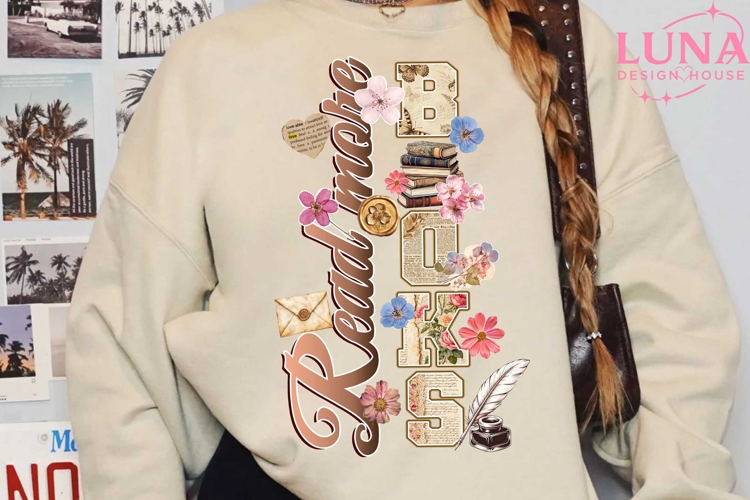 Read More Books PNG, Cute Bookish Design