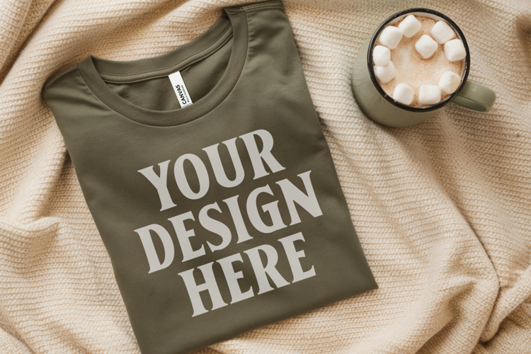 Christmas Bella Canvas 3001 Forest Green Folded Tshirt Mocku