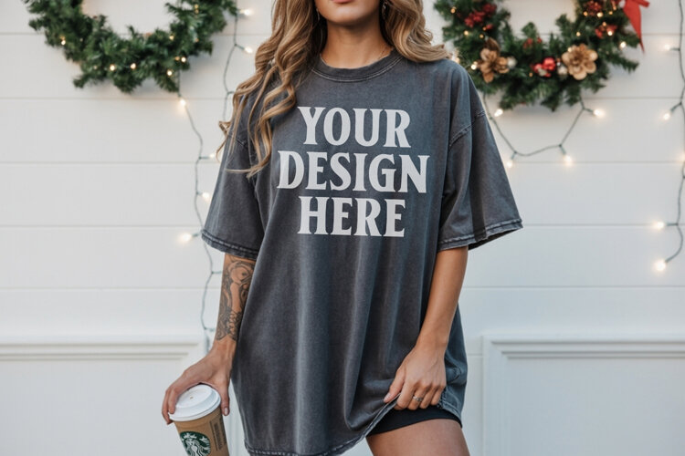 Christmas Comfort Colors 1717 Pepper TShirt Mockup, CC 1717 example image 1