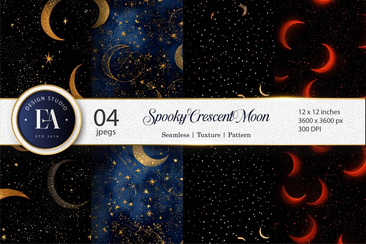 Spooky Crescent Moon Pattern Seamless Tileable Digital Paper
