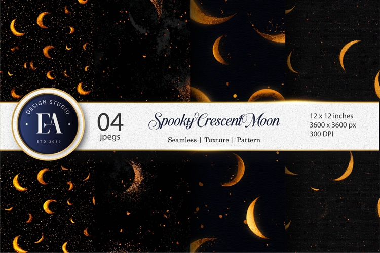 Spooky Crescent Moon Pattern Seamless Tileable Digital Paper