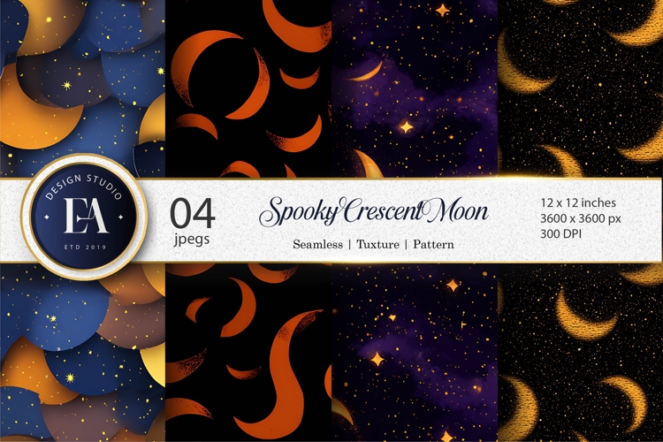 Seamless Spooky Crescent Moon Pattern Digital Paper