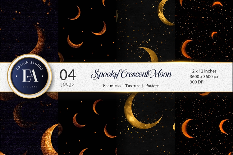 Crescent Moon Pattern Seamless Spooky Digital Paper