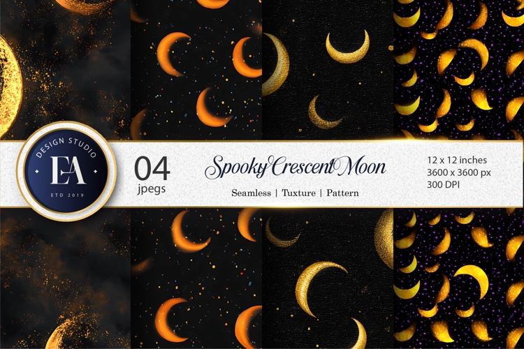 Crescent Moon Pattern Seamless Spooky Digital Paper