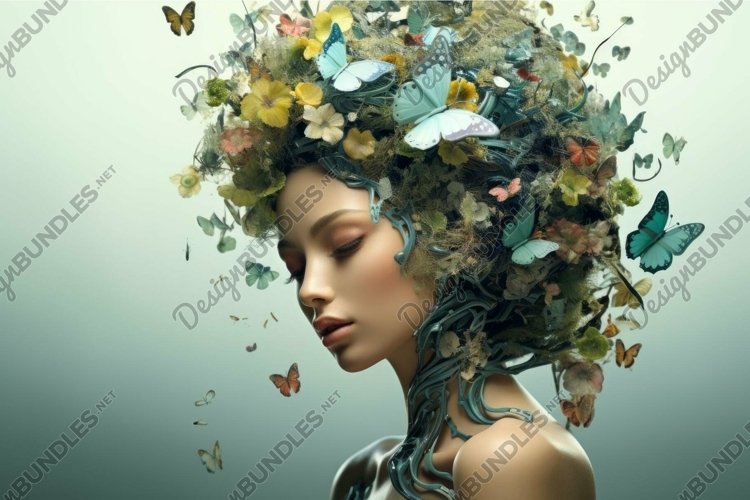 Enchanted nature woman with butterflies and flowers example image 1