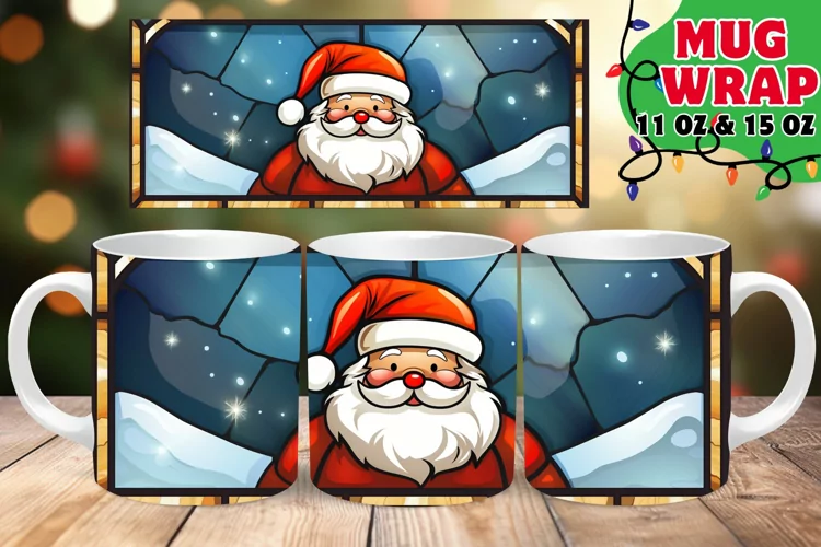 Christmas Santa Claus Stained Glass Joy Mug Wrap 11oz 15oz