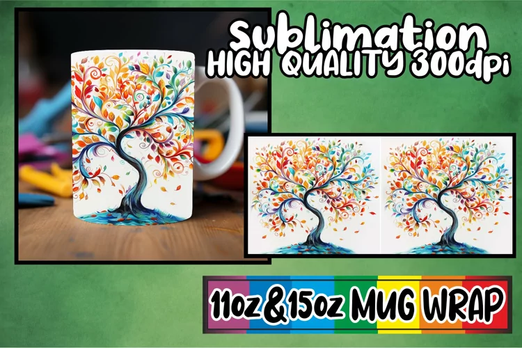 Whimsical Springtime Delight Mug Wrap - Colorful Tree
