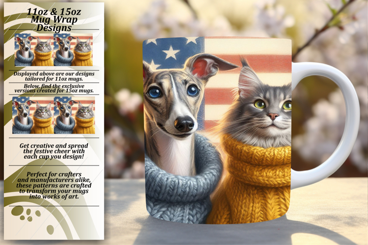 Gift 15oz Mug Wrap Png Design , Dog and cat