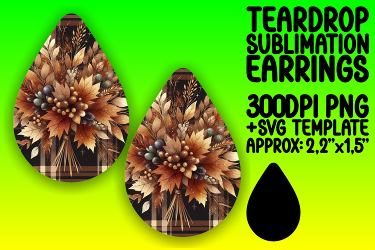 Stylish Teardrop Earrings Artwork PNG , Autumn Flower