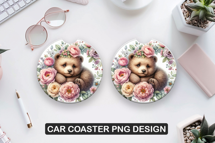 koala Flower Car Coaster Sublimation| Animal Coaster PNG