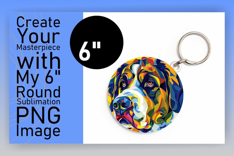 Fun and Artistic Dog Round Design Keychain Sublimation