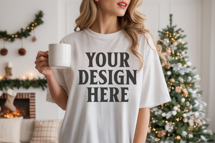 Comfort Colors 1717 White Christmas T-Shirt Mockup, Boho