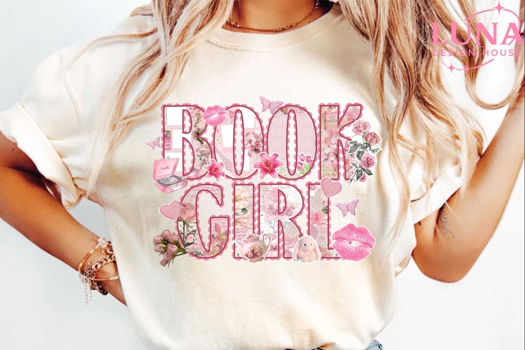 Book Girl Png, Girly Reading PNG, Doodle Book Lover Png