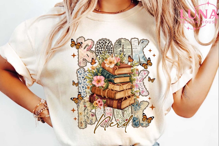 Colorful Boho Floral Bookworm Png, Bookish Png