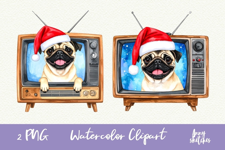 Vintage Christmas Pug Clipart Retro Christmas Dog PNG