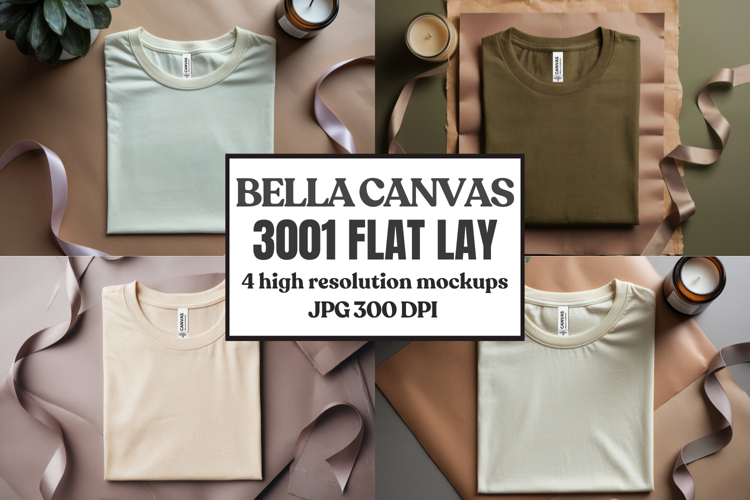 Folded Bella Canvas 3001 Flat Lay T-Shirt mockup