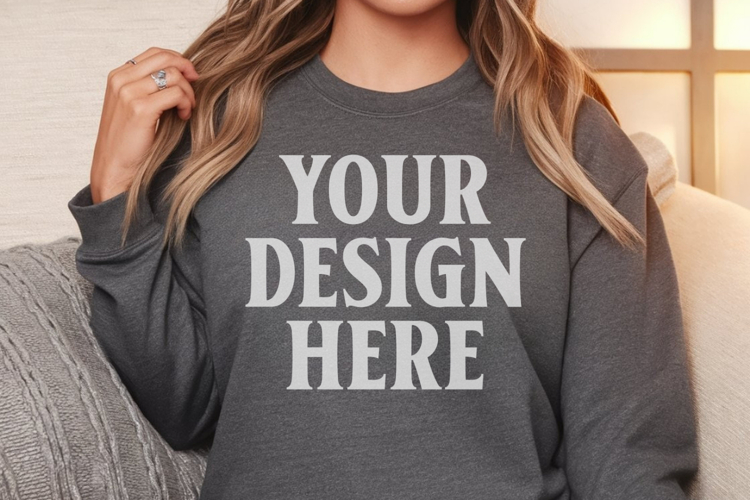Gildan 18000 Dark Heather Mockup , Crewneck Sweatshirt Boho