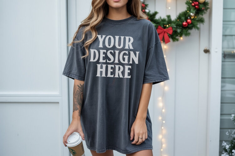 Christmas Comfort Colors 1717 Pepper TShirt Mockup, CC 1717 example image 1