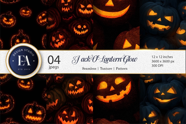 Glowing Jack-O-Lantern Faces Seamless Digital Paper