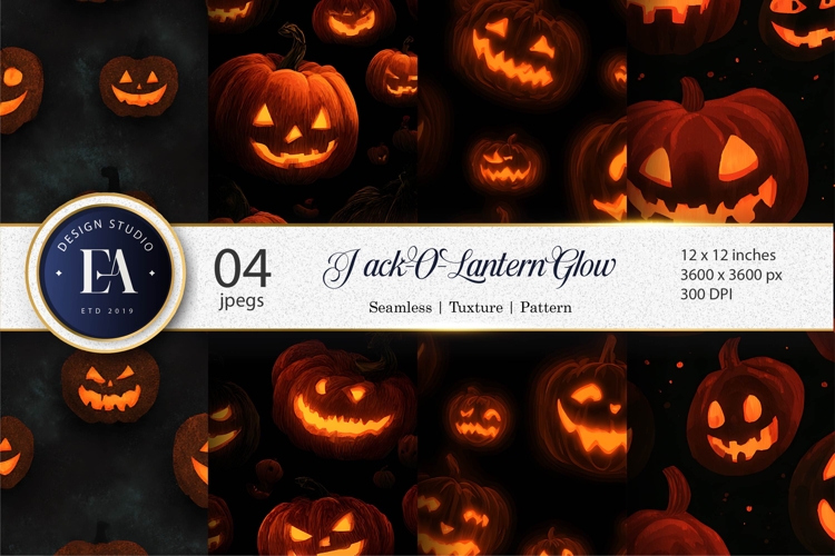 Glowing Jack-O-Lantern Faces Seamless Digital Paper