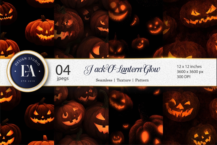 Glowing Jack-O-Lantern Faces Seamless Digital Paper