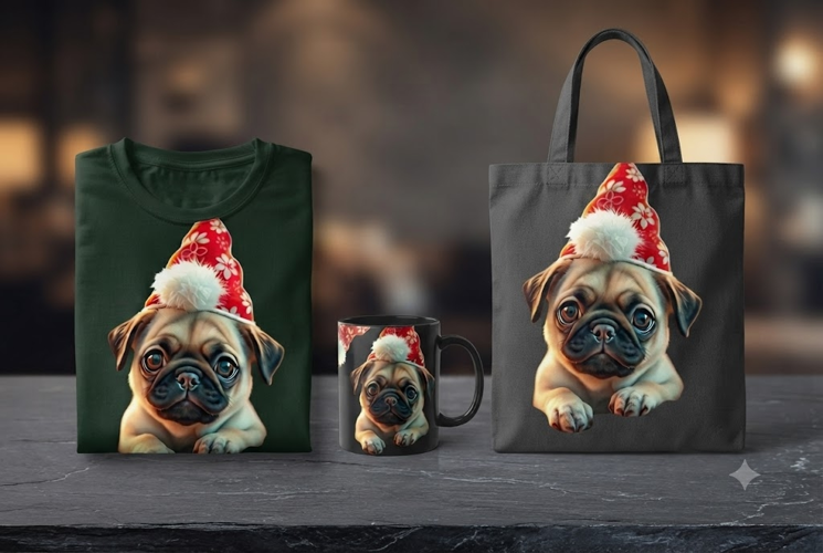 Cute Pug Christmas Hat PNG Holiday Dog Clipart Design