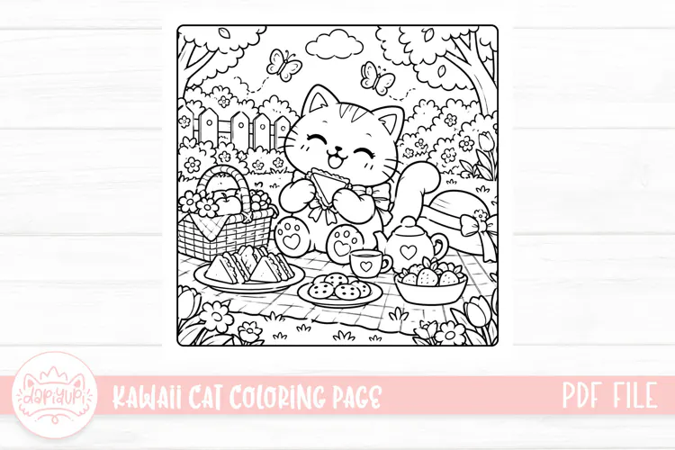 Cute Kawaii Cat Coloring Book