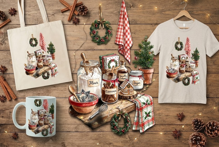 Watercolor Christmas Baking Supplies Art 40 characters