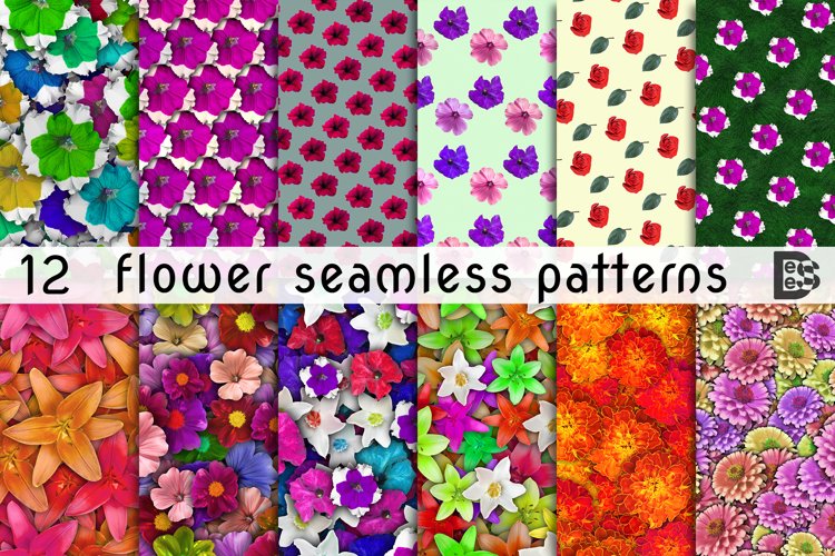 12 Seamless colorful FLOWER patterns bundle. Digital Paper example image 1