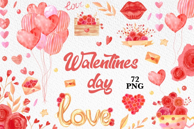 Watercolor Valentines day Clipart, Love Clipart