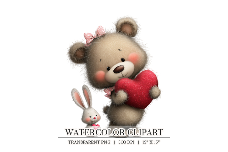 Cute Bear Holding Heart Clipart PNG