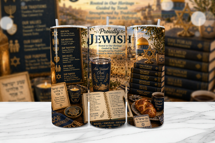 Proudly Jewish Heritage Tumbler Wrap PNG